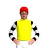 Yellow, Black And White Hooped Sleeves, Red Cap