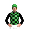 Black And Green Checks, Black Sleeves, Green Cap