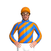 Blue, Orange Diagonal Stripes, Diagonal Striped Sleeves, Orange Cap, Blue Seams