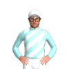Pale Blue, White Diagonal Stripes, Pale Blue Sleeves, White Cap