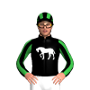 Black, Green And White EL And Horse Motif, Black And Green Striped Sleeves And Cap