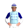 LIGHT BLUE,NAVY BRAID,WHITE SLEEVES, NAVY HALVED, WHITE CAP, NAVY HOOPS, WHITE PEAK