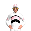 WHITE,BLACK TWO CHEVRONS,LIGHT PINK CHEVRON, LIGHT PINK AND BLACK ARMBAND ,WHITE SLEEVES,LIGHT PINK,BLACK,LIGHT PINK ARMBANDS,WHITE CAP,LIGHT PINK STRIPES, BLACK SEAMS