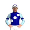 NAVY,WHITE SPOTS SASH,,LIGHT BLUE SLEEVES,NAVY ARM BAND,WHITE CAP,NAVY SPOTS