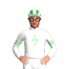 WHITE,LIGHT GREEN LIGHTNING BOLT,WHITE SLEEVES,LIGHT GREEN DOUBLE ARMBAND,WHITE CAP,GREEN STRIPES