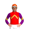 RED, GOLD ZIGZAG CHEVRON, PURPLE SLEEVES, GOLD CHEVRON, RED AND GOLD CHECKED CAP, WHITE PEAK