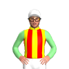 YELLOW, RED STRIPES, LIGHT GREEN SLEEVES, WHITE CAP, LIGHT GREEN CIRCLE, WHITE PEAK