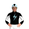 BLACK, SKY BLUE LIGHTNING BOLT, BLACK SLEEVES, WHITE DIABLO, LT BLUE CAP, BLACK STRIPE, WHITE PEAK