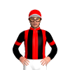 RED, BLACK STRIPES, SLEEVES,RED ARMBANDS,RED CAP,WHITE PEAK