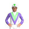 WHITE, MEDIUM PURPLE DOUBLE VEE, LIGHT GREEN VEE, MEDIUM PURPLE SLEEVES, WHITE DIAMOND STRIPE, WHITE CAP, LIME GREEN STRIPE