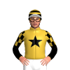 GOLD,BLACK STAR,SLEEVES,GOLD HALVED CHECKED,BLACK CAP,GOLD HOOPS,WHITE CIRCLE,,WHITE PEAK