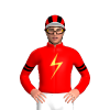 RED,GOLD LIGHTNING BOLT,RED SLEEVES,BLACK DOUBLE ARMBANDS,RED CAP,BLACK STRIPES,WHITE PEAK