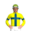YELLOW, INDIGO CROSS, ARMBAND, INDIGO CAP, YELLOW HOOPS, WHITE PEAK