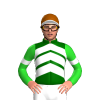 DARK GREEN, WHITE CHEVRONS, LIME GREEN SLEEVES, WHITE ARMBAND, BROWN CAP, WHITE ZIGZAG CHEVRON, PEAK