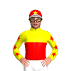 YELLOW,RED HALVED,YELLOW SLEEVES,RED STARS,CAP,YELLOW STAR,WHITE PEAK