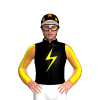 BLACK,YELLOW LIGHTNING BOLT,NEON CARROT SLEEVES,YELLOW STRIPE,BLACK CAP,ORANGE STARS,WHITE PEAK