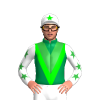 EMERALD GREEN, LIME DOUBLE VEE,GREEN VEE, WHITE SLEEVES, GREEN STARS, WHITE CAP, LIME STAR 