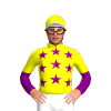 YELLOW, PURPLE STARS, YELLOW, PURPLE HALVED SLEEVES, WHITE PEAK