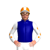 NAVY, SKY BLUE INVERTED CHEVRONS,WHITE SLEEVES,ORANGE SPOTS,CAP,WHITE STRIPE,WHITE PEAK