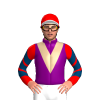PURPLE, TAN VEE, RED SLEEVES, INDIGO CHEVRONS, RED CAP,INDIGO HOOP,WHITE PEAK