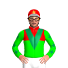 RED, LIME HALVED ,EMERALD GREEN VEE,LIME SLEEVES, EMERALD GREEN STARS,RED CAP, GOLD STAR,WHITE PEAK