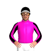  SHOCKING PINK , BLACK STRIPES SLEEVES, BLACK CAP , WHITE PEAK