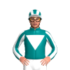 TEAL, WHITE INVERTED TRIANGLE, STRIPES SLEEVES, STRIPES CAP, WHITE PEAK