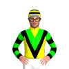 YELLOW, BLACK DOUBLE VEE, LIME VEE, BLACK SLEEVES, LIME HOOPS, YELLOW CAP, BLACK HOOPS, WHITE PEAK