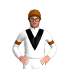 White, Black Vee, Brown Armbands And Cap