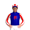 Dark Blue, Red Rose, Red And White Striped Sleeves And Cap, Dark Blue Peak