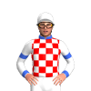 Red, White Checks And Sleeves, Royal Blue Armbands, Collar And Cuffs, White Cap, Royal Blue Spot