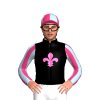 Black, Hot Pink Fleur De Lys, Pink And Light Blue Striped Sleeves, Quartered Cap