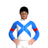 WHITE, BLUE CROSSED SASHES, SLEEVES, RED ARMBANDS, Black cap