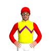 YELLOW, PURPLE ZIGZAG CHEVRON , RED SLEEVES, Red cap