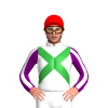 WHITE, GREEN CROSSED SASHES, PURPLE SLEEVES, WHITE STRIPE, Red cap