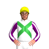 WHITE, GREEN CROSSED SASHES, PURPLE SLEEVES, WHITE STRIPE, Yellow cap