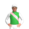 GREEN, LIGHT PINK RIGHT SASH, WHITE SLEEVES, White cap