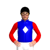 MEDIUM BLUE, WHITE DIAMOND BAND, RED SLEEVES, Black cap