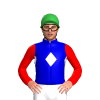 MEDIUM BLUE, WHITE DIAMOND BAND, RED SLEEVES, Green cap