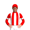 WHITE, RED STRIPES, SLEEVES, WHITE ARMBANDS, RED COLLAR, Red cap