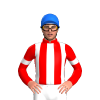 WHITE, RED STRIPES, SLEEVES, WHITE ARMBANDS, RED COLLAR, Blue cap
