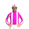 SHOCKING PINK, WHITE BRACES, STRIPED SLEEVES, WHITE CAP, SHOCKING PINK STAR