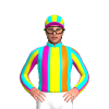 AQUA,YELLOW STRIPE,ORANGE AND SHOCKING PINK BRACES,YELLOW SLEEVES,SHOCKING PINK STRIPES, AQUA STRIPE,SHOCKING PINK CAP,AQUA AND YELLOW STRIPES CAP, SHOCKING PINK PEAK