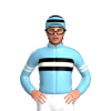 SKY BLUE, BLACK, WHITE, BLACK HORIZONTAL RAYS, SKY BLUE SLEEVES, WHITE AND BLACK ARMBANDS, SKY BLUE CAP, BLACK HOOPS