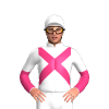 WHITE, PINK CROSSED SASHES, SLEEVES, WHITE HALVED, WHITE CAP