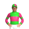 LIME GREEN. PINK BAND, PINK SLEEVES, LIME GREEN ARMBANDS, CUFFS, CAP, PINK QUARTERS 