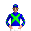MEDIUM BLUE,LIME CROSSED SASHES,STARS SLEEVES,MEDIUM BLUE CAP,LIME STAR CAP