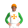 WHITE,ORANGE MALTESE CROSS,GREEN SLEEVES,ORANGE CAP