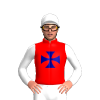 RED,NAVY MALTESE CROSS,WHITE SLEEVES,CAP