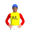 Yellow, Royal Blue Conjoined ML, Red Sleeves, Royal Blue Cap